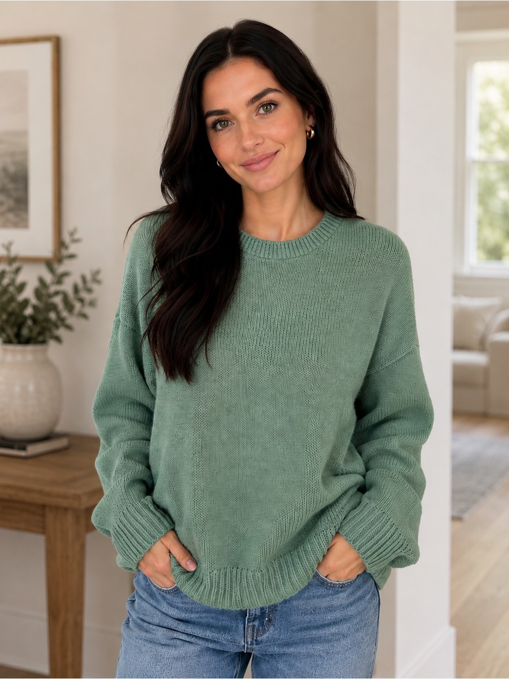 Nasty Gal Sage Green Oversized Slouchy Sweater